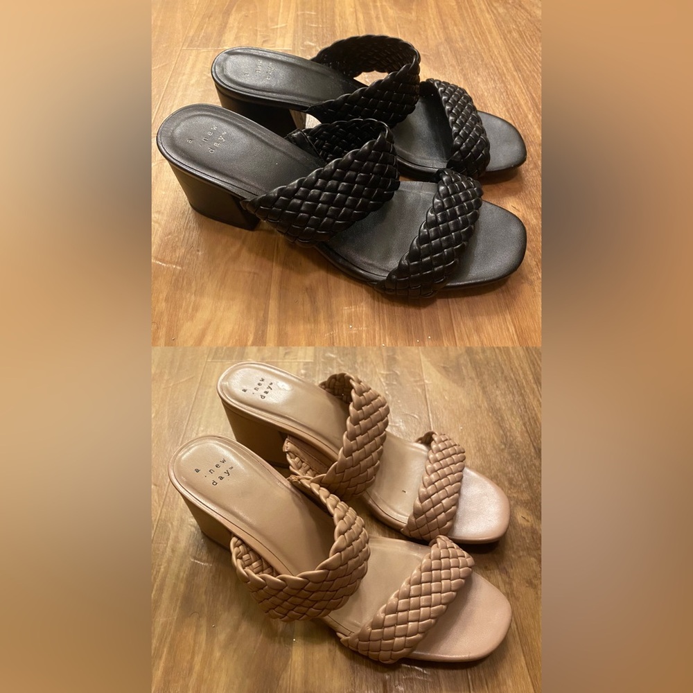 2pcs Women's Black and Tan Woven Strap Heels sz 8 women